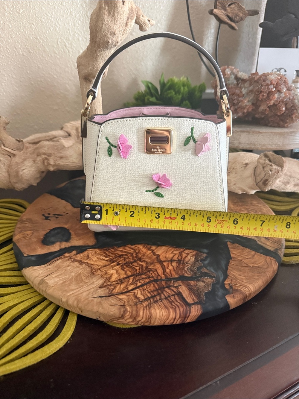 Kate Spade White Top-Handle Mini Bag with Pink Floral Appliqué, never used. - Picture 6 of 9